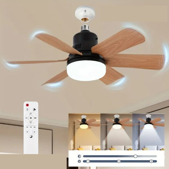 Ventilateur de Plafond avec Lampe LED et Télécommande – 3 Vitesses, Éclairage Réglable, Fixation Douille E27