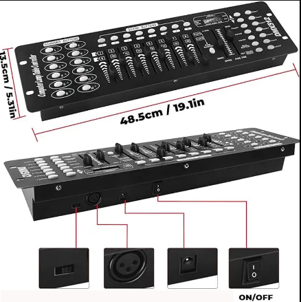 Contrôleur DMX 192 Canaux – Console Éclairage DJ avec Faders & Scènes Programmables, Compatible Projecteurs LED