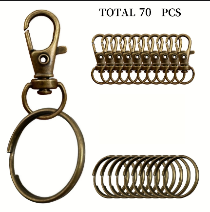 Lot de 20/30/50/70/90/120/150/180 Porte-Clés et Anneaux Métal – Mousquetons + Anneaux pour Bricolage, DIY ou Organisation