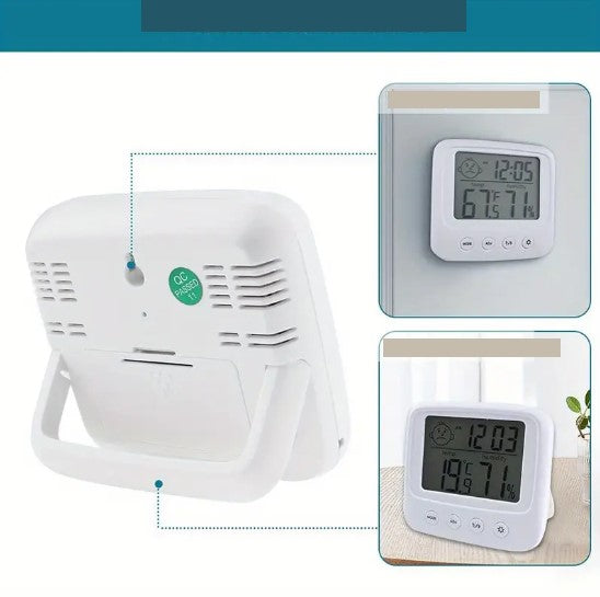 Thermomètre Hygromètre Numérique avec Horloge – Écran LCD Rétroéclairé | Mesure Précise Température & Humidité Intérieure