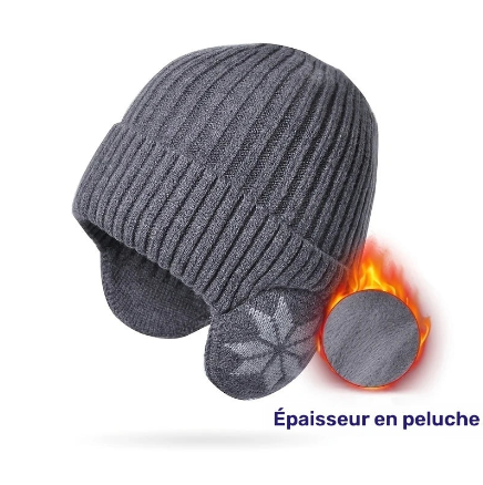 Bonnet d’Hiver Homme avec Cache-Oreilles Intégrés – Tricot Épais Doublé Polaire, Ultra Chaud & Coupe-Vent