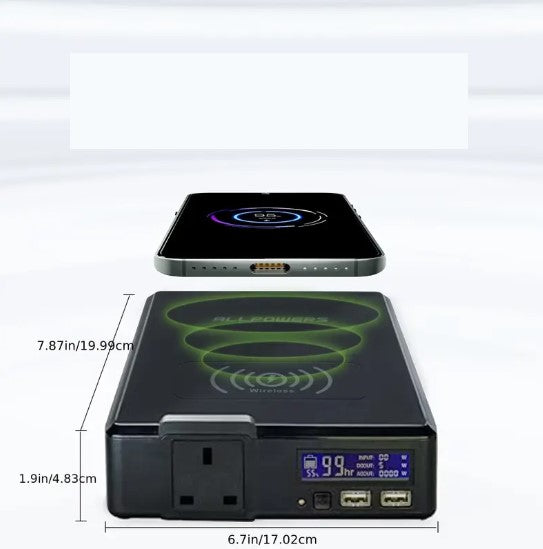 Station d’alimentation portable avec charge sans fil – Générateur compact USB & AC pour camping, voyages et urgences