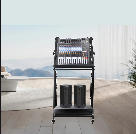 Rack DJ à Roulettes 2 Niveaux – Support Métallique pour Matériel Audio, Réglable et Mobile, Construction Solide