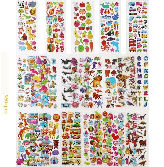 Planchettes d’Autocollants 3D Mignons – Stickers Enfants Thèmes Animaux, Fruits, Véhicules et Cœurs