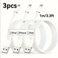 Lot de 3 Câbles Lightning USB – Charge Rapide iPhone/iPad – Longueur Standard et Connecteurs Renforcés