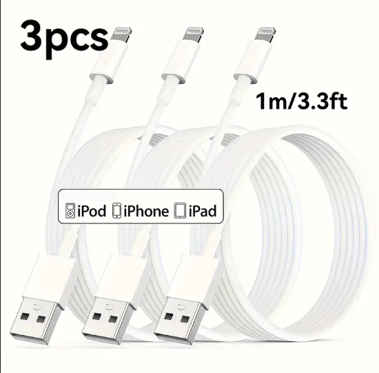 Lot de 3 Câbles Lightning USB – Charge Rapide iPhone/iPad – Longueur Standard et Connecteurs Renforcés
