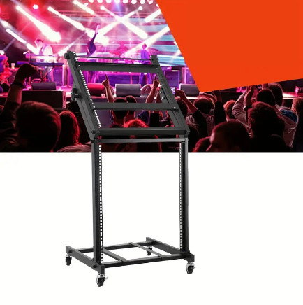 Rack DJ à Roulettes 2 Niveaux – Support Métallique pour Matériel Audio, Réglable et Mobile, Construction Solide