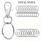 Lot de 20/30/50/70/90/120/150/180 Porte-Clés et Anneaux Métal – Mousquetons + Anneaux pour Bricolage, DIY ou Organisation
