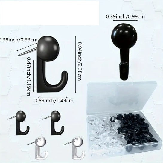 Lot de Crochets Push Pins Muraux – Attaches Transparentes et Noires pour Panneau Liège et Notes de Bureau