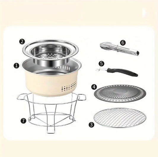 Barbecue portable en acier inoxydable – Grille multifonction pour cuisson, fumage et cuisine d’extérieur