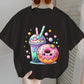 T-shirt fille blanc imprimé kawaii – Donut & Bubble Tea colorés