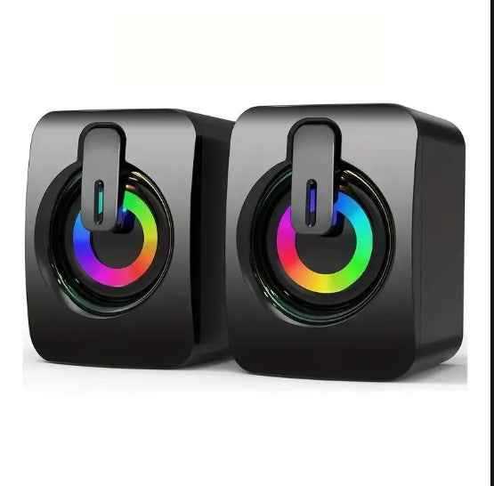 Enceintes USB Stéréo avec Lumières LED RGB – Haut-Parleurs de Bureau pour PC, Ordinateur Portable et Gaming