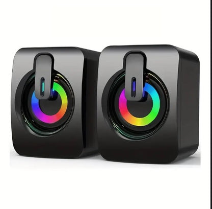 Enceintes USB Stéréo avec Lumières LED RGB – Haut-Parleurs de Bureau pour PC, Ordinateur Portable et Gaming