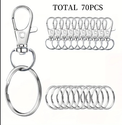 Lot de 20/30/50/70/90/120/150/180 Porte-Clés et Anneaux Métal – Mousquetons + Anneaux pour Bricolage, DIY ou Organisation