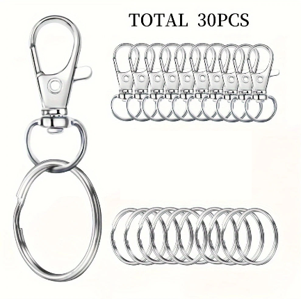 Lot de 20/30/50/70/90/120/150/180 Porte-Clés et Anneaux Métal – Mousquetons + Anneaux pour Bricolage, DIY ou Organisation