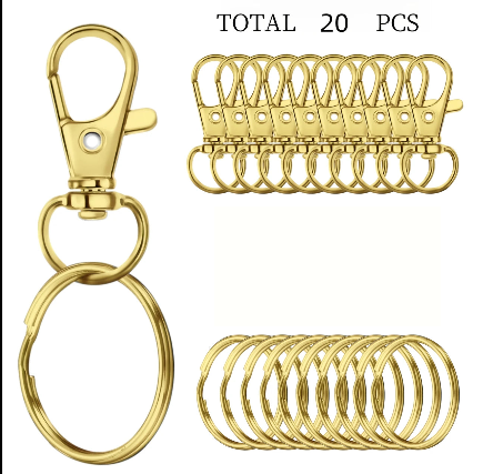 Lot de 20/30/50/70/90/120/150/180 Porte-Clés et Anneaux Métal – Mousquetons + Anneaux pour Bricolage, DIY ou Organisation