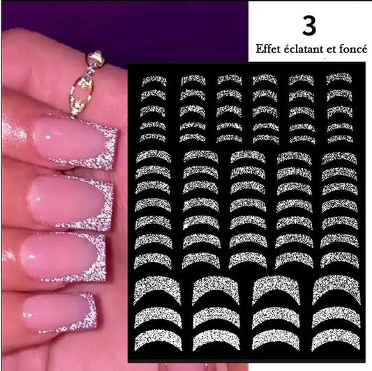 Stickers French Manucure Pailletés – Autocollants Nail Art Effet Brillant pour Ongles Stylés