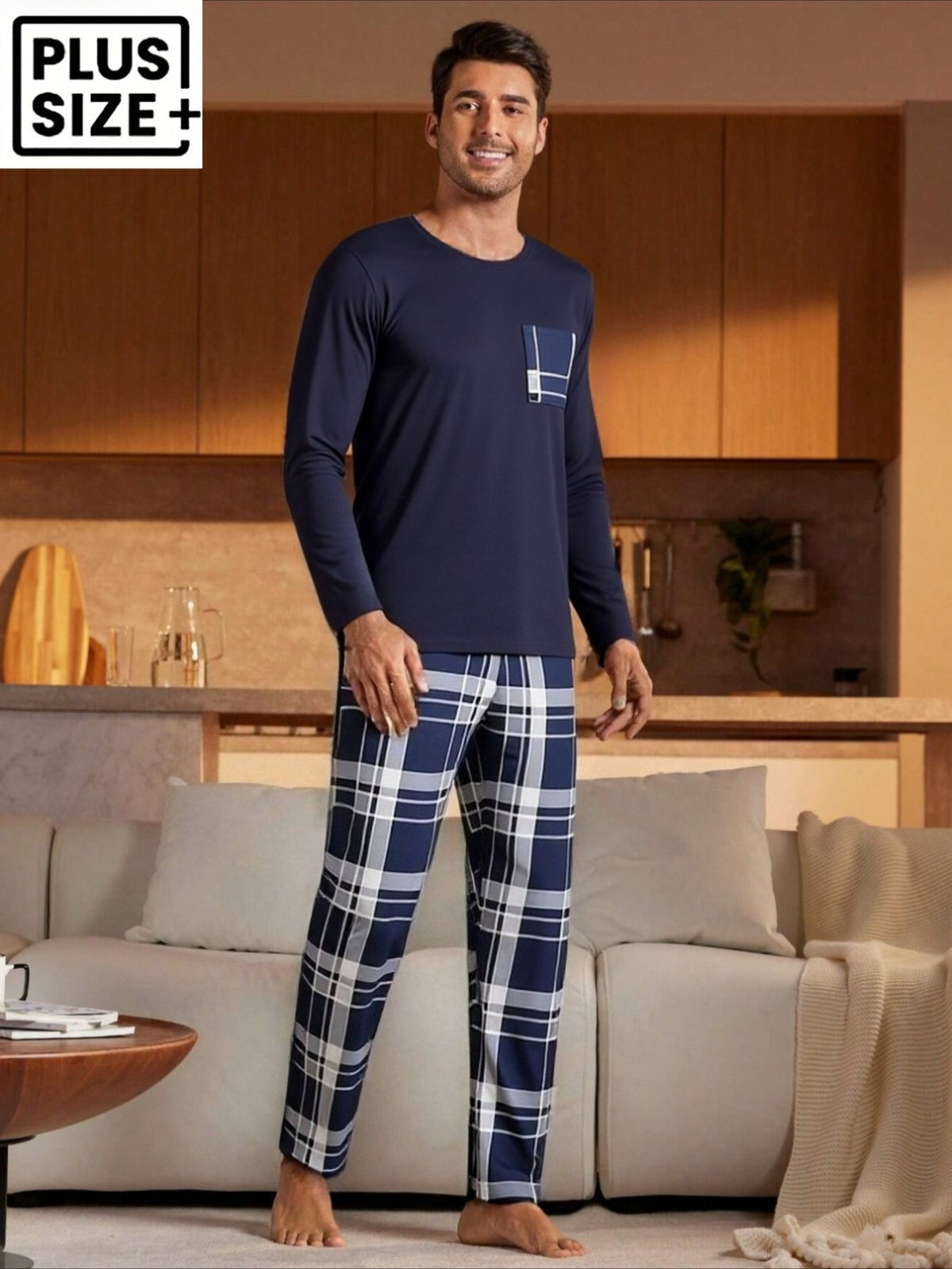 Ensemble pyjama 2 pièces grande taille pour homme automne/hiver
