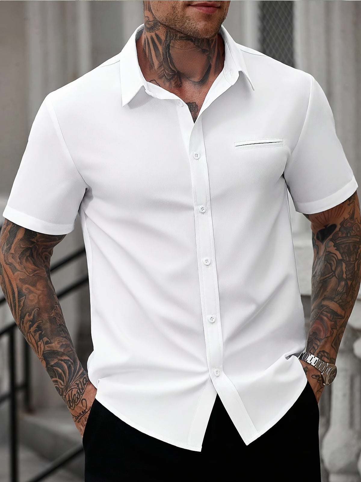 Chemise Homme Blanche Décontractée à Manches Courtes