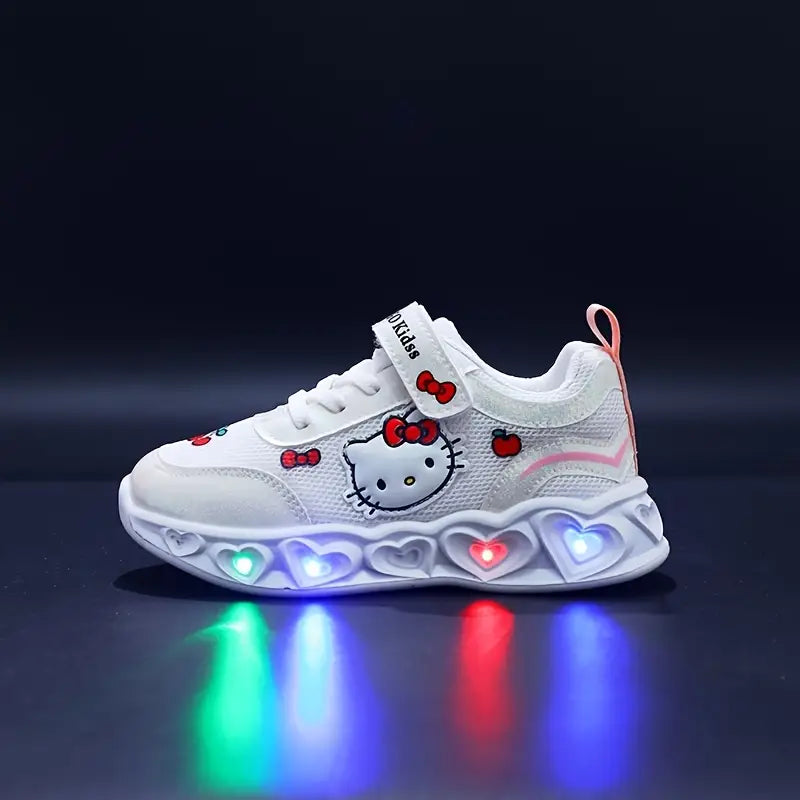Baskets fille lumineuses Hello Kitty – Chaussures de sport roses et blanches à LED