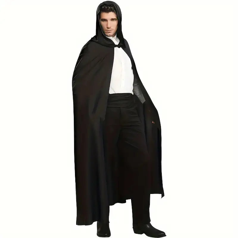 Cape noire à capuche longue – Déguisement sorcier, mage ou Halloween