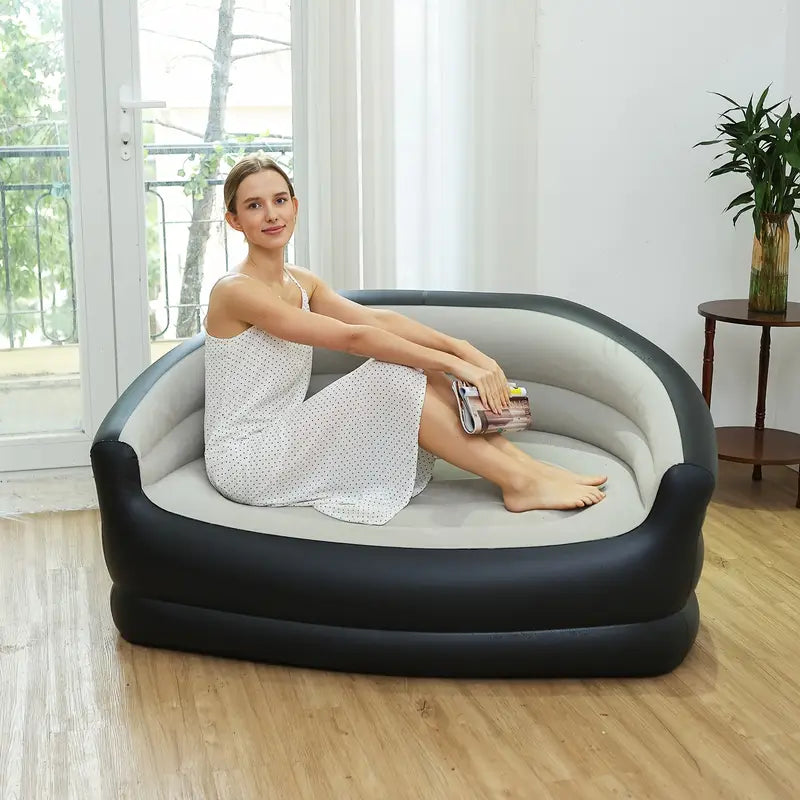 Canapé Gonflable 2 Places Noir et Beige – Sofa d’Appoint Confortable pour Salon ou Camping