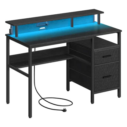 Bureau Gamer LED avec Rangement – Table Informatique Ergonomique pour Setup Gaming RGB