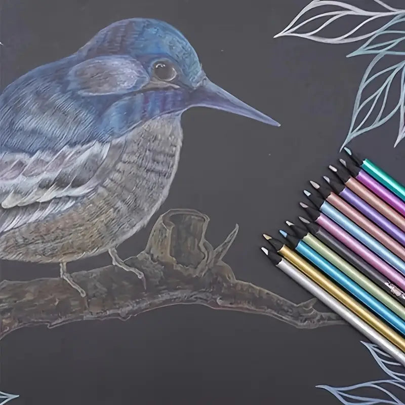 Lot de 12 Crayons de Couleur Métalliques – Crayons Artistiques 3mm pour Dessin, Esquisse et Coloriage Créatif