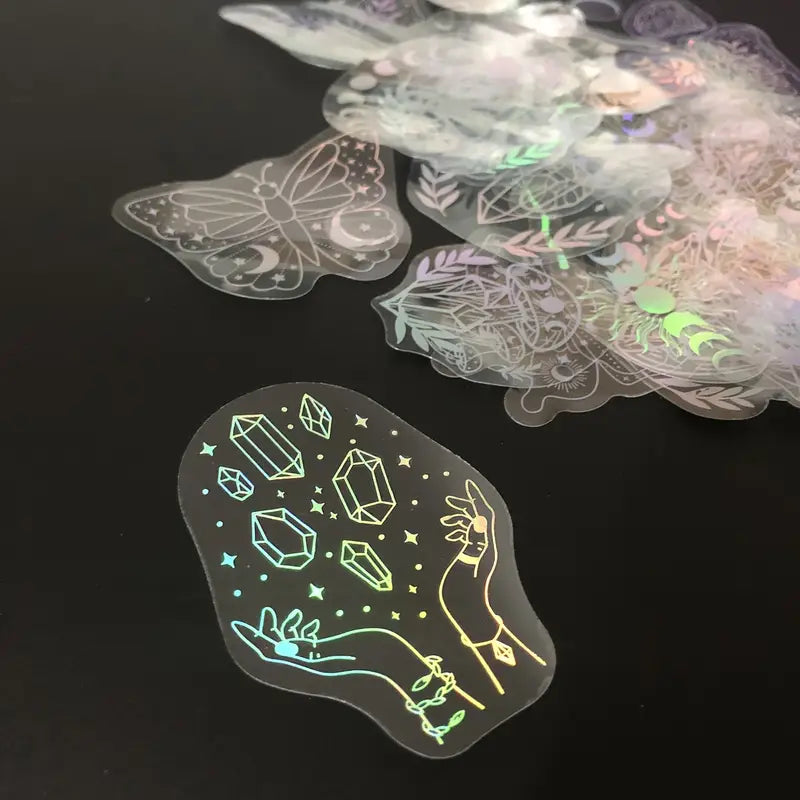 Autocollants Holographiques Papillon et Motifs Mystiques – Stickers Brillants pour Ordinateur Portable, Tablette et DIY