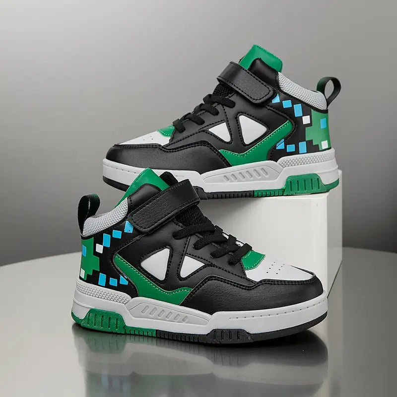 Baskets montantes fille noires et vertes – Chaussures de sport tendance style basketball
