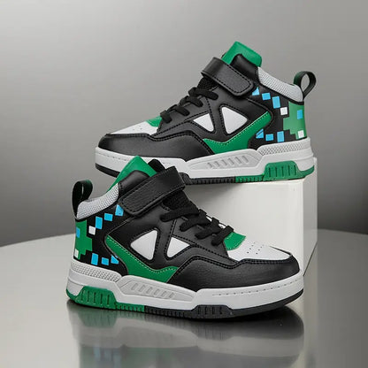 Baskets montantes fille noires et vertes – Chaussures de sport tendance style basketball