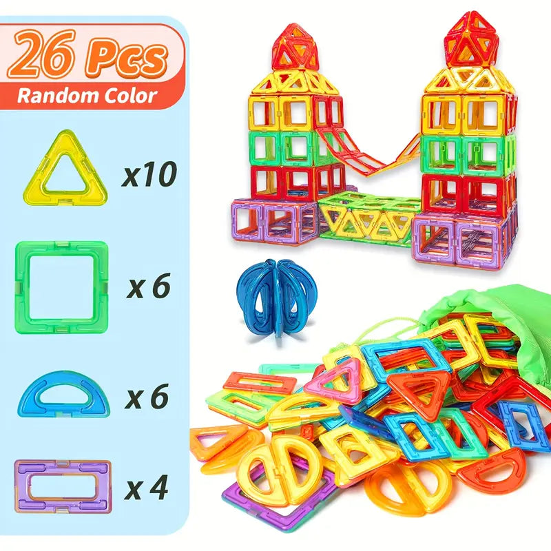 Jeu de Construction Magnétique 26 Pièces – Blocs Éducatifs Colorés pour Bébé et Tout-Petit