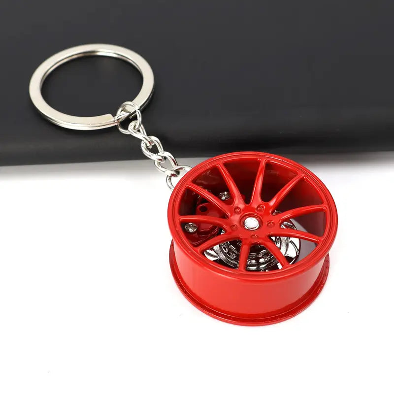 Porte-clés jante voiture avec étrier de frein rouge – Breloque métal sportive homme