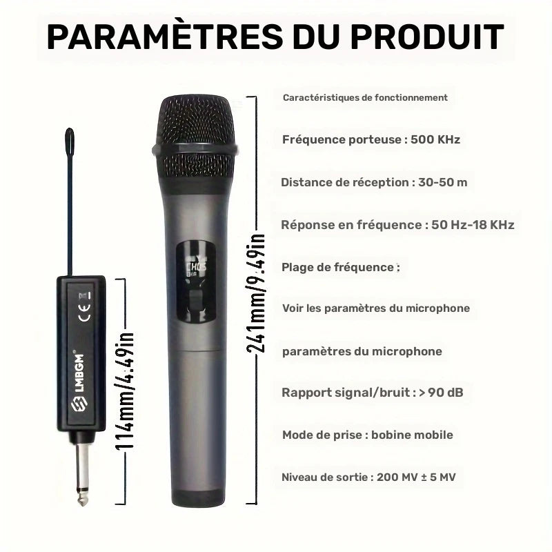 Microphones Sans Fil UHF – Micros Professionnels avec Récepteur Jack pour Karaoké, Concerts et Événements