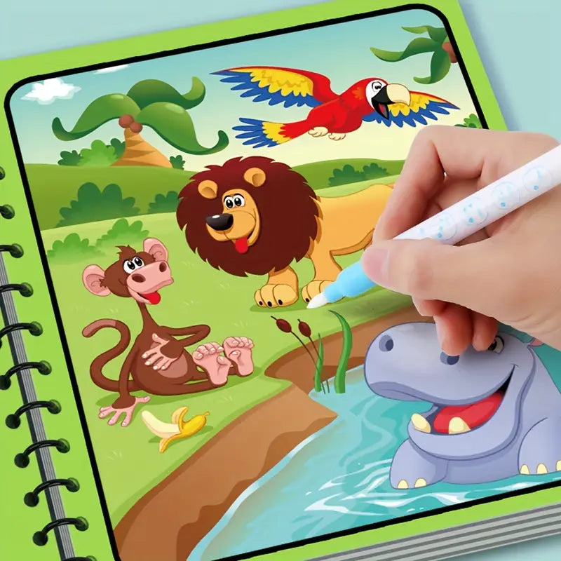 Livre Magique à l’Eau pour Enfants – Cahier Réutilisable de Dessin Sans Tache avec Stylo à Eau