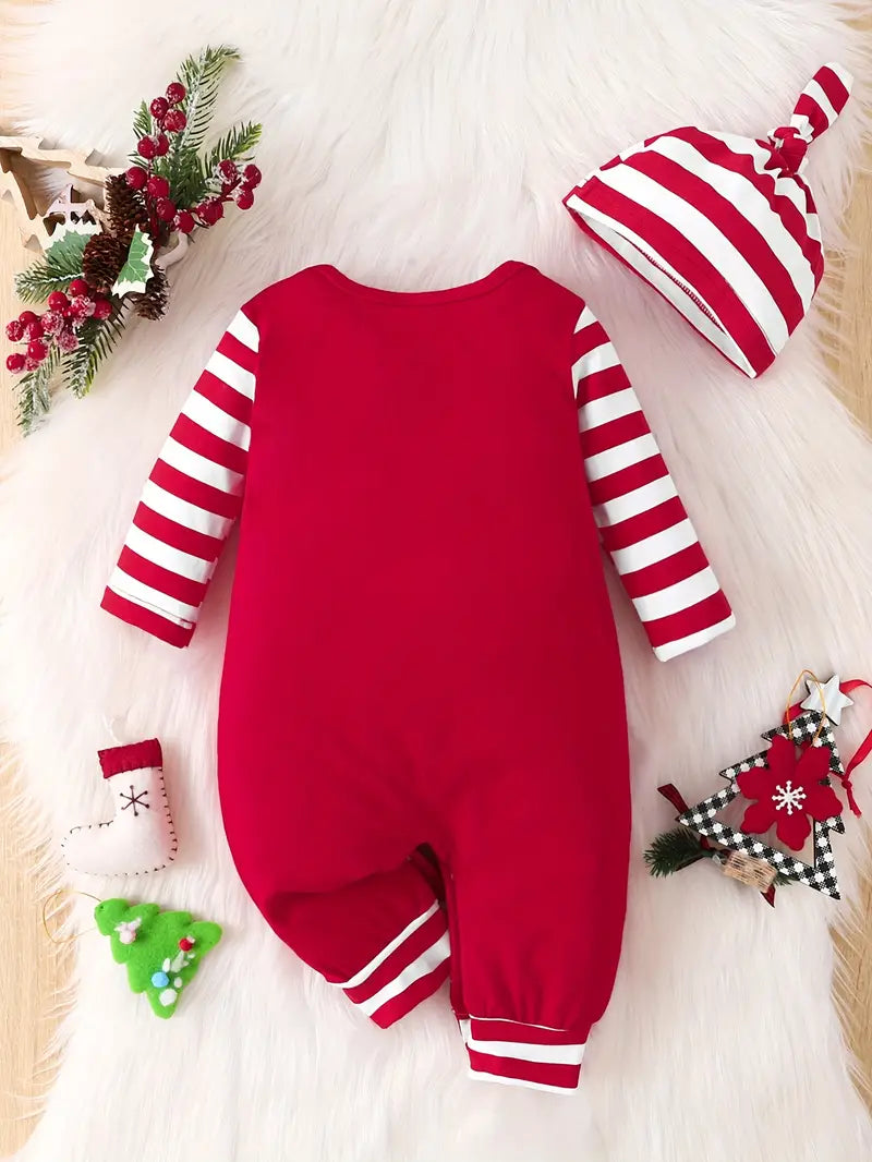 Body Bébé Noël My 1st Christmas – Grenouillère Rouge avec Bonnet Rayé, Tenue de Fête Hiver