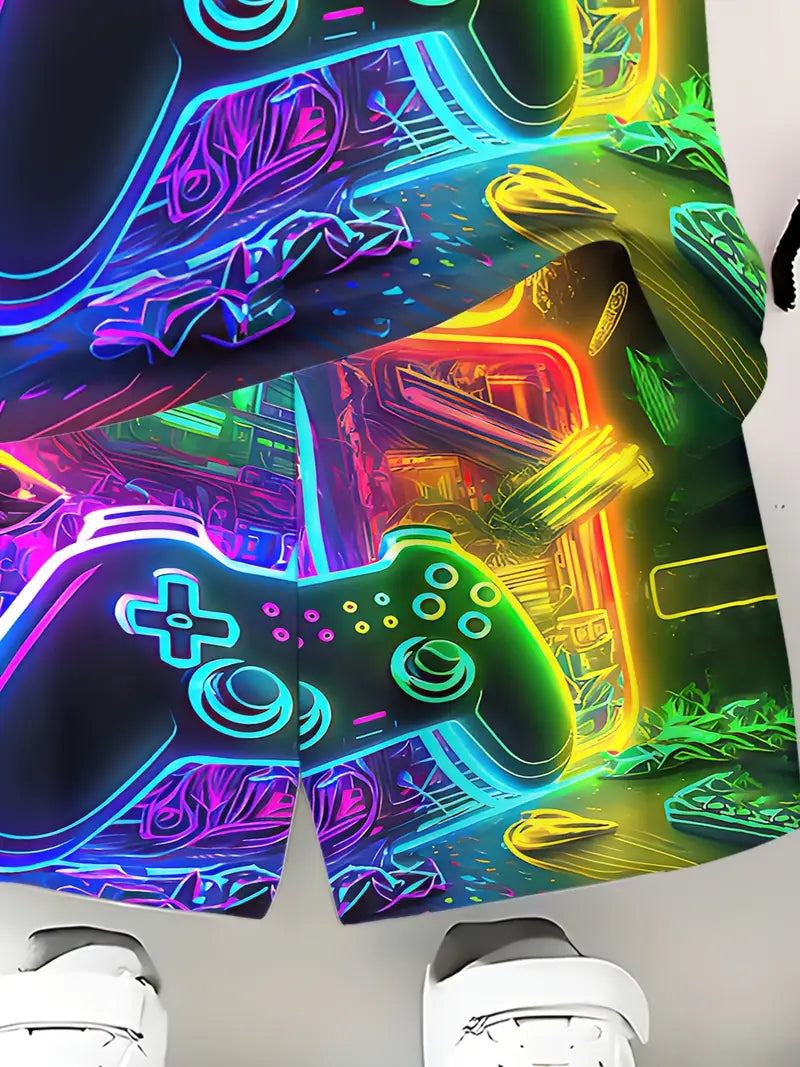 Ensemble Garçon T-shirt et Short Gaming Néon – Tenue Streetwear avec Motif Manette de Jeu