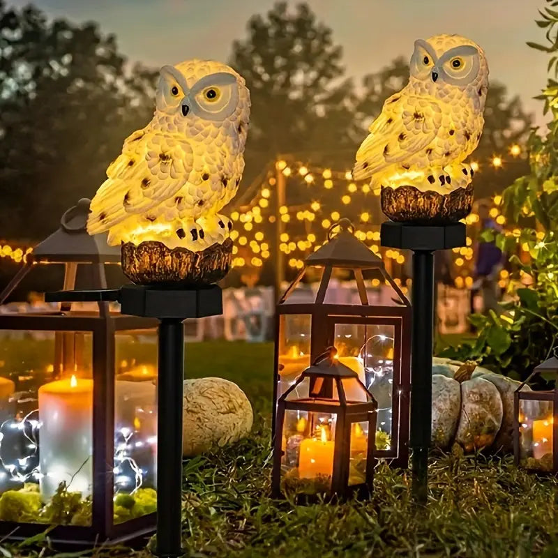 Statue Solaire Hibou Lumineux – Sculpture de Jardin Décorative LED Étanche pour Extérieur