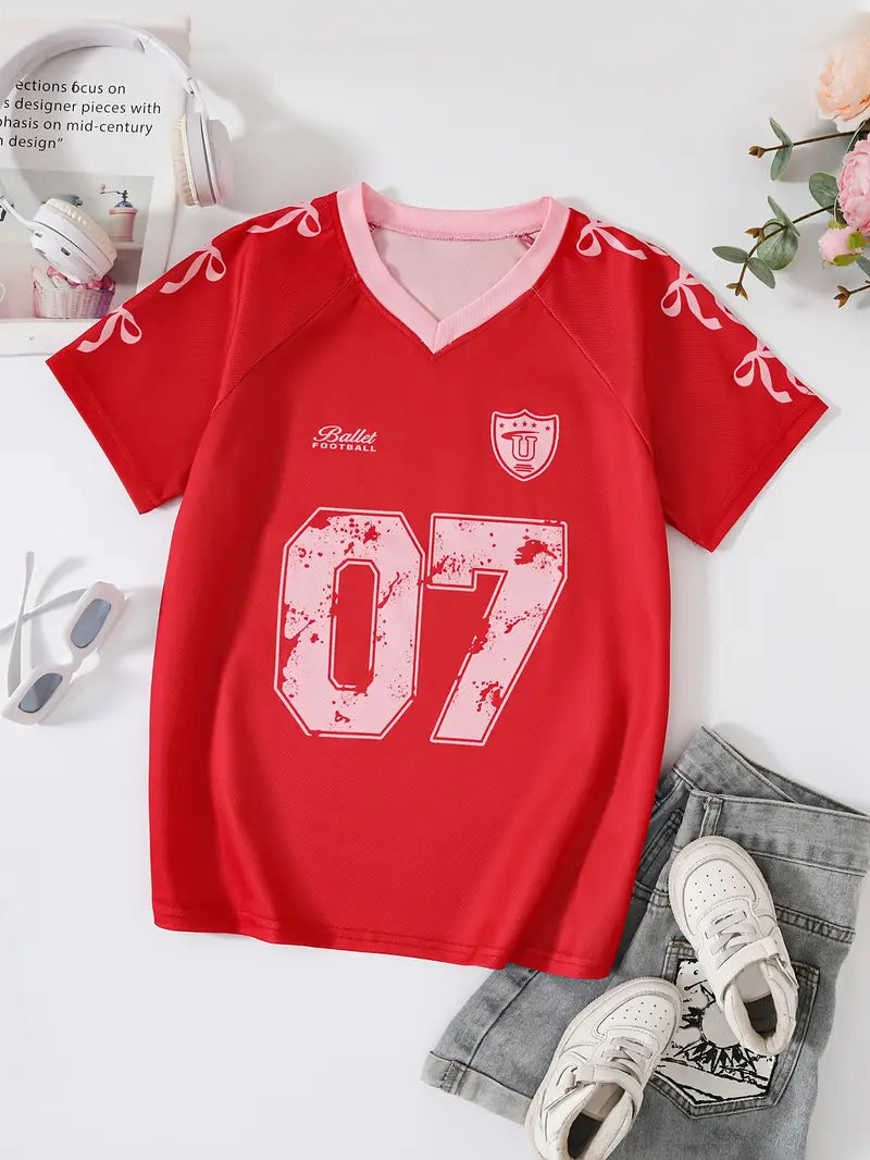 T-shirt fille noir style sportif avec numéro 07