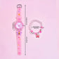 Montre Enfant Fille Rose Papillon – Bracelet Fantaisie avec Breloques, Apprentissage de l’Heure