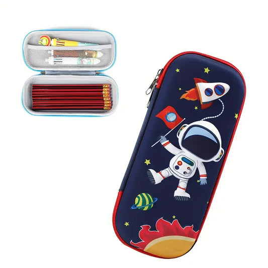 Trousse Scolaire Rigide Enfant Motif Astronaute et Dinosaure – Étui Crayons et Stylos