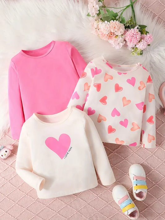 T-shirt Fille Manches Longues Motif Cœur – Hauts Enfant Coton Confortables et Tendance