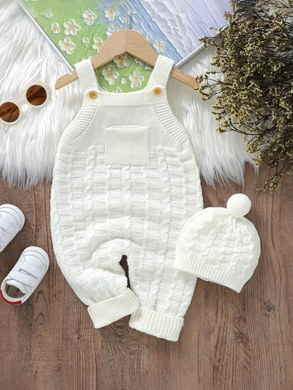Ensemble tricot bébé avec bonnet – Salopette chaude et confortable