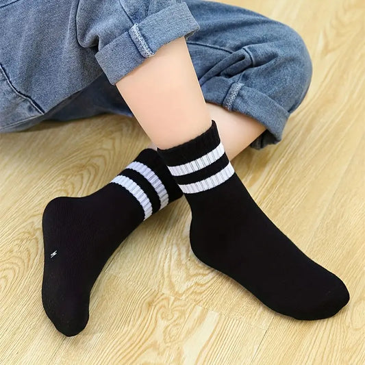 Chaussettes Enfant Noires à Rayures Blanches – Confortables et Respirantes pour Garçon/Fille