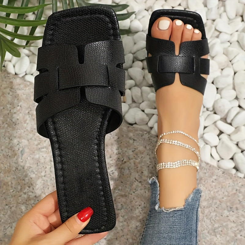 Sandales/Claquettes plates femme, coloris Noir