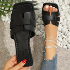 Sandales/Claquettes plates femme, coloris Noir