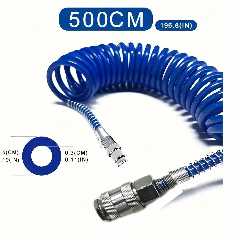 Tuyau Spiral Pneumatique Bleu Haute Pression – Flexible à Air Compressé avec Raccords Rapides pour Applications Industrielles