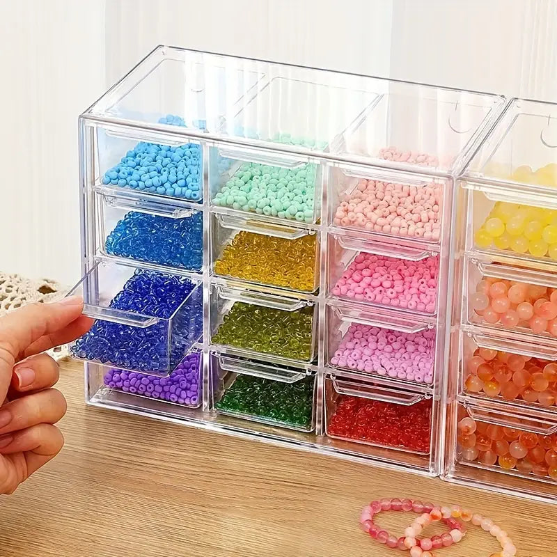 Boîte de Rangement Transparent à Tiroirs – Organiseur Multi-Cases pour Perles, Bijoux et Loisirs Créatifs