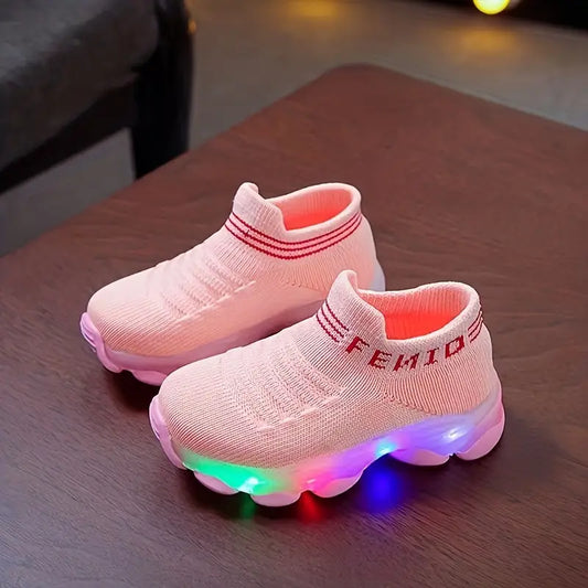 Baskets lumineuses fille – Chaussures de sport respirantes avec semelle LED colorée