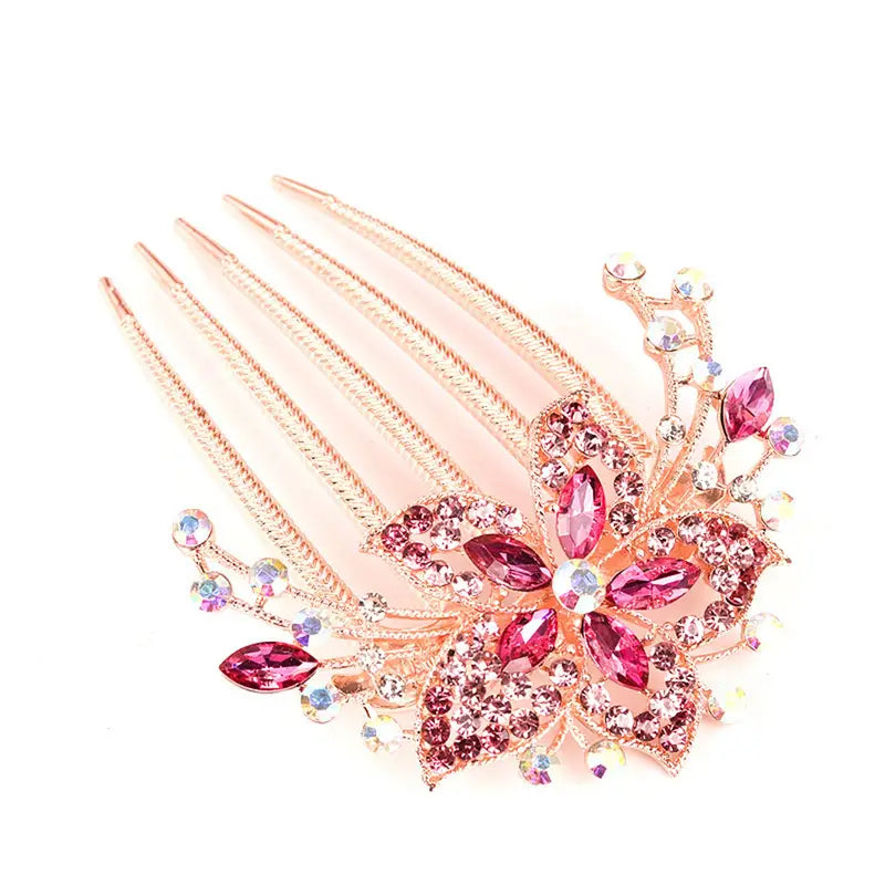 Peigne cheveux mariée papillon doré avec strass violets – Accessoire élégant de coiffure